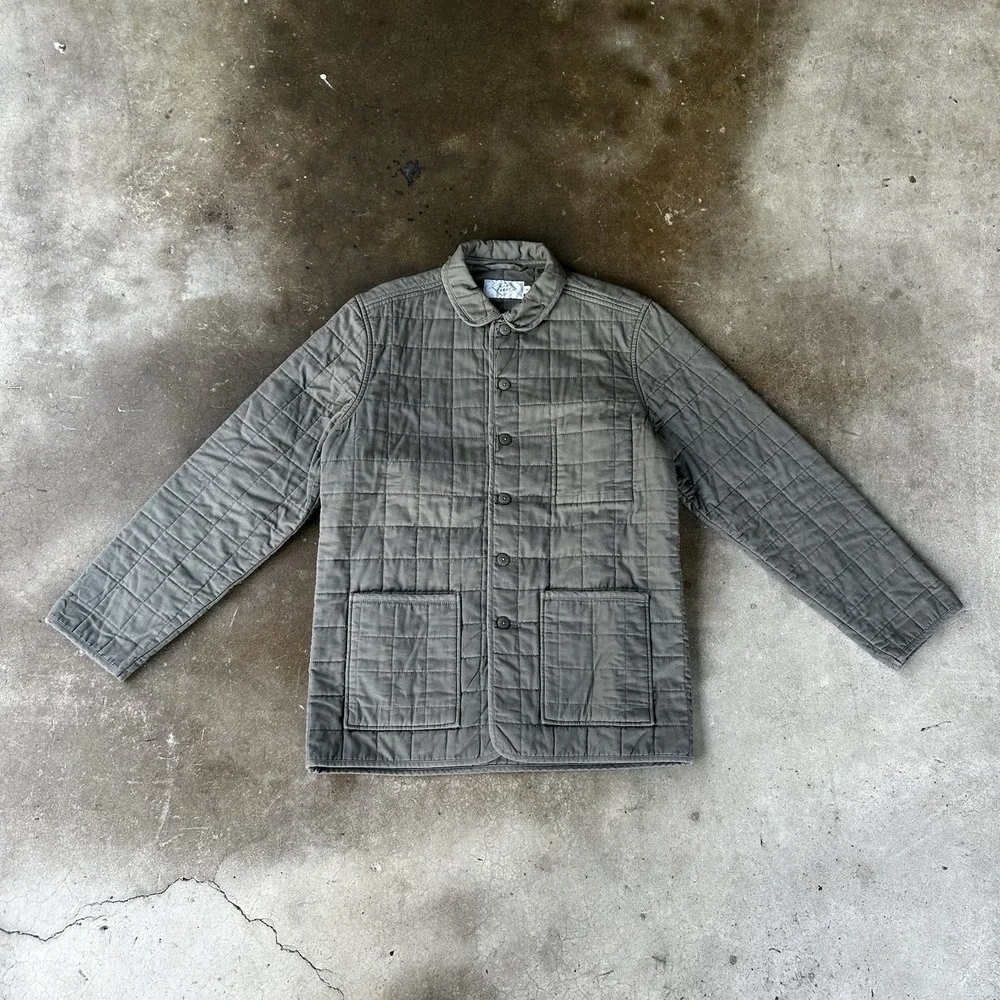 Alex Crane Quilted Kite Jacket Mens M Green Button Chore Coat Organic Cotton